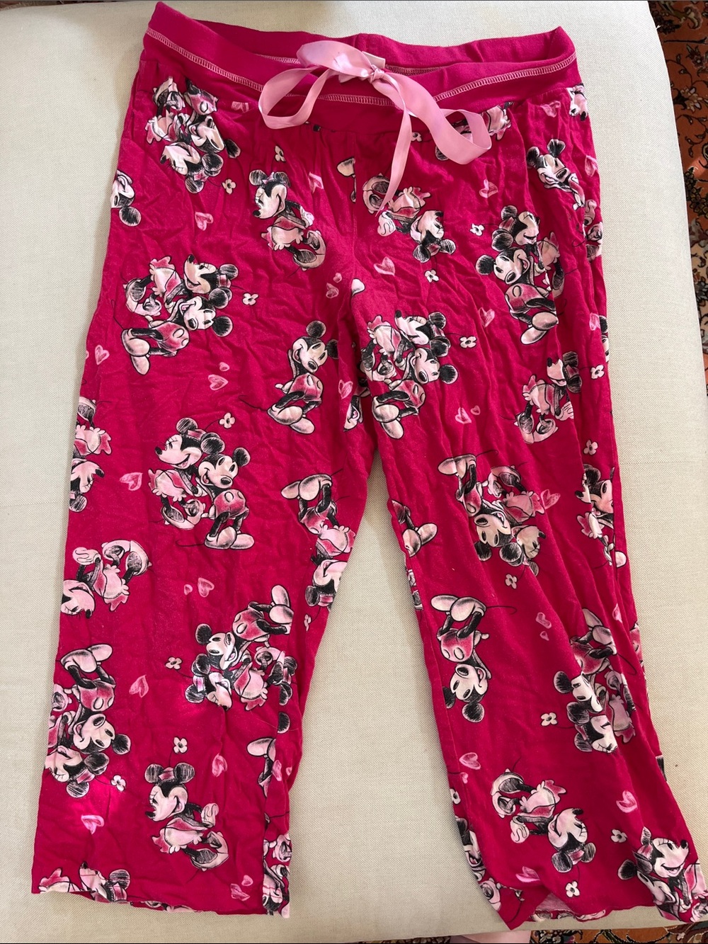 Disney Minnie Mouse Hot Pink Pajama Pants with Ribbon Tie